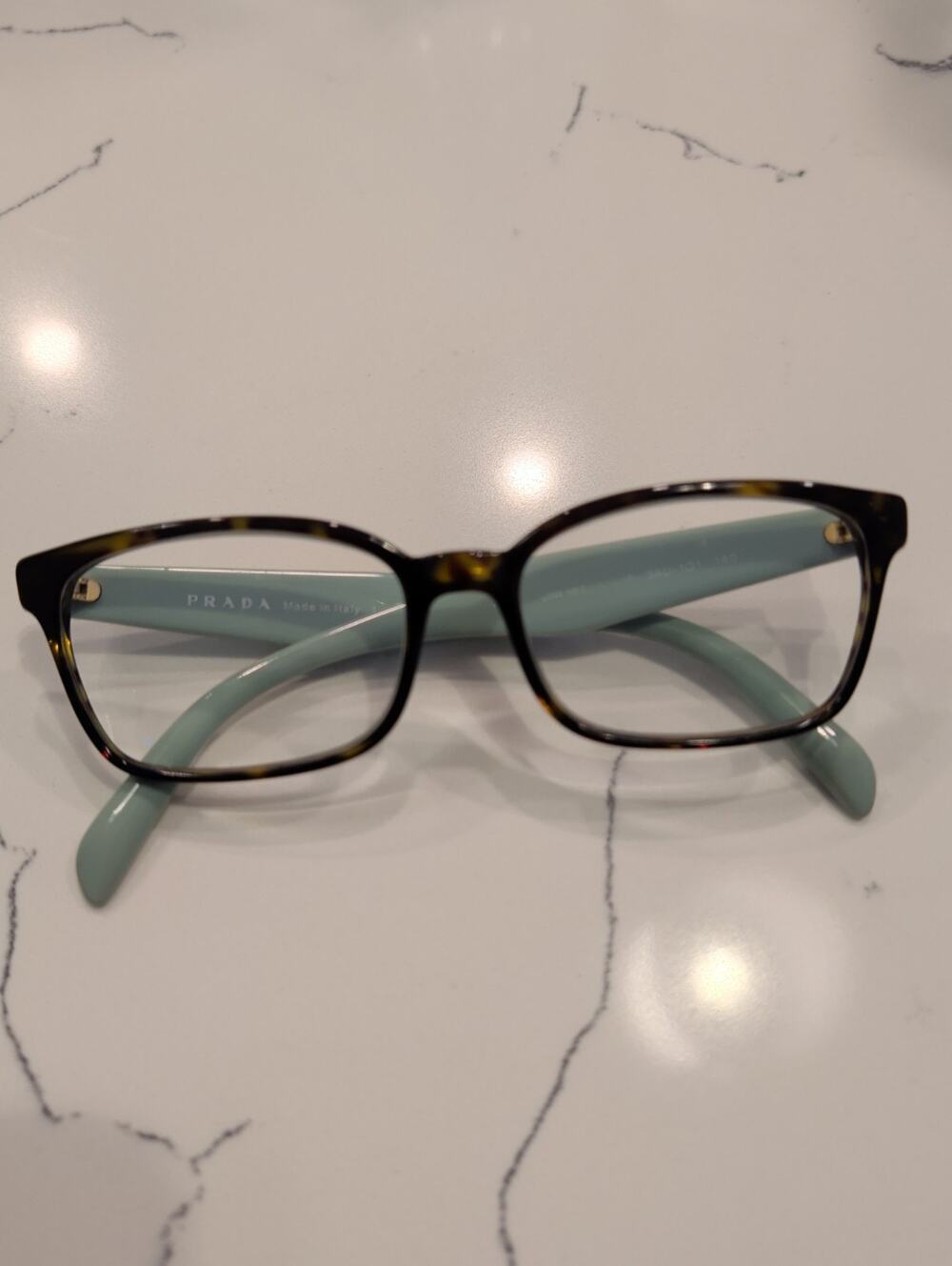 Authentic Prada VPR 18T Tortoise Brown & Mint Blue Eyeglasses 53-16-140 Italy"